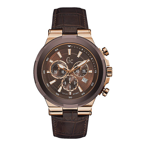 Guess Y23009G4 Brown and Rose Gold case Brown Leather Men's Watch