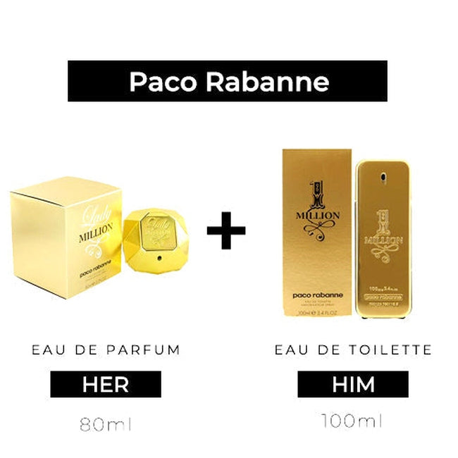 Lady Million 80ml EDP Women + One Million 100ml EDT Men by Paco Rabanne